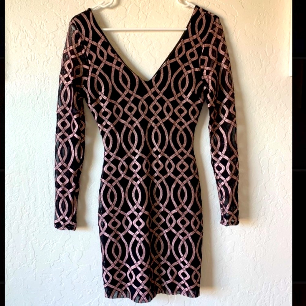 Black and Pink long sleeve cocktail dress